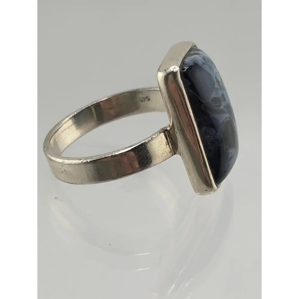 Rectangular Blue Pietersite Sterling Silver Ring Artisan Jewelry 8.5